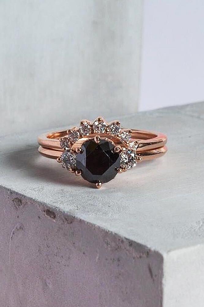 black diamond engagement rings rose gold round gold