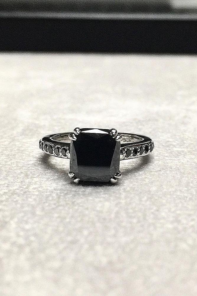 black diamond engagement rings solitaire cushion cut white gold