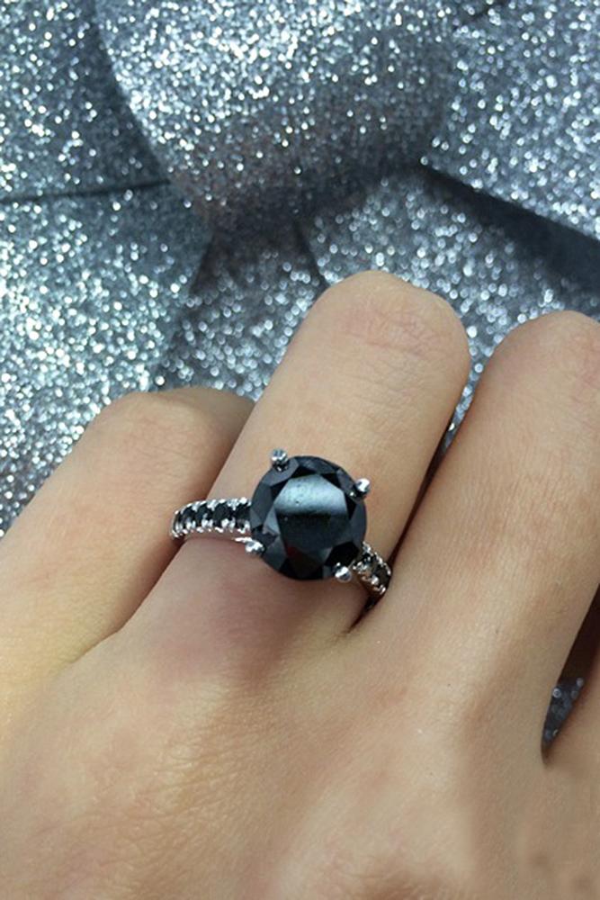 black diamond engagement rings solitaire white gold pave band round