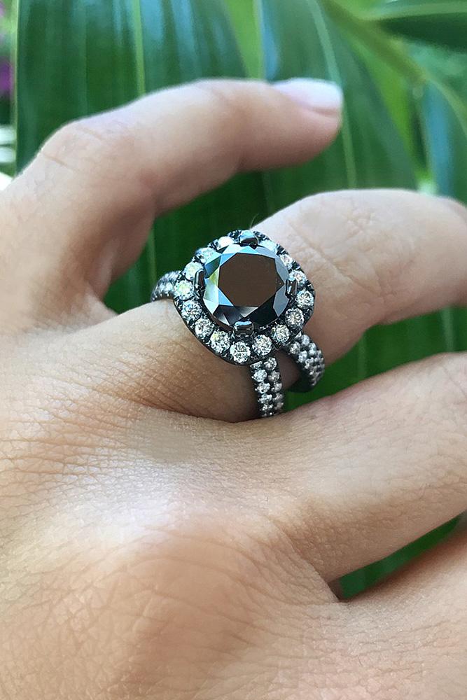 black diamond engagement rings split pave band halo