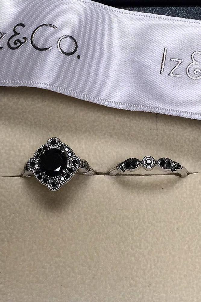 black diamond engagement rings wedding set white gold vintage band