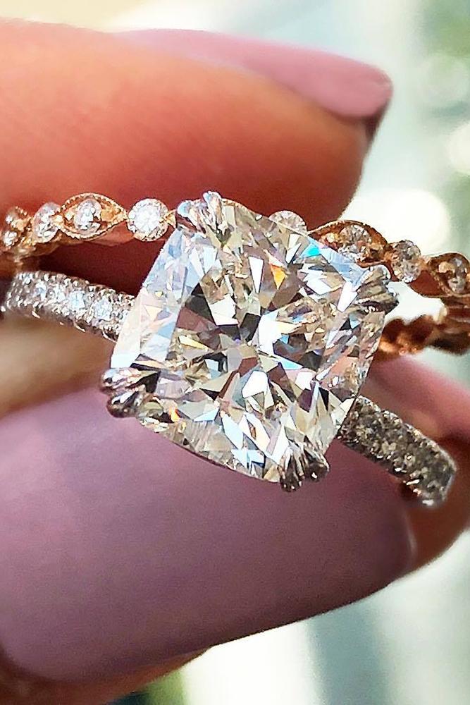 diamond wedding rings cushioncut diamond pave band white rose gold