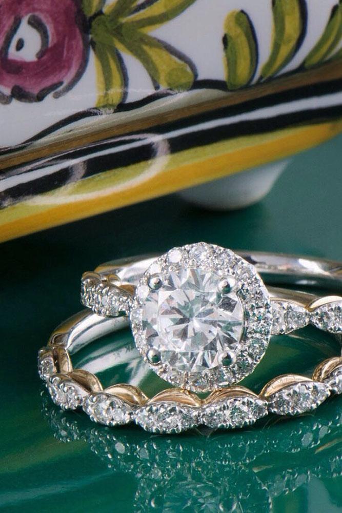 diamond wedding rings diamond band white gold halo round cut