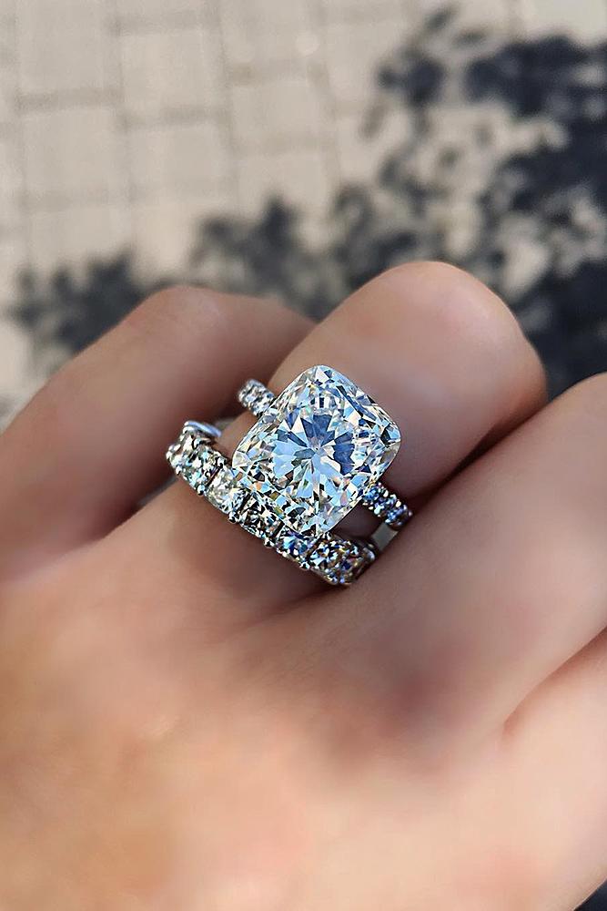 diamond wedding rings halo emerald cut pave band white gold