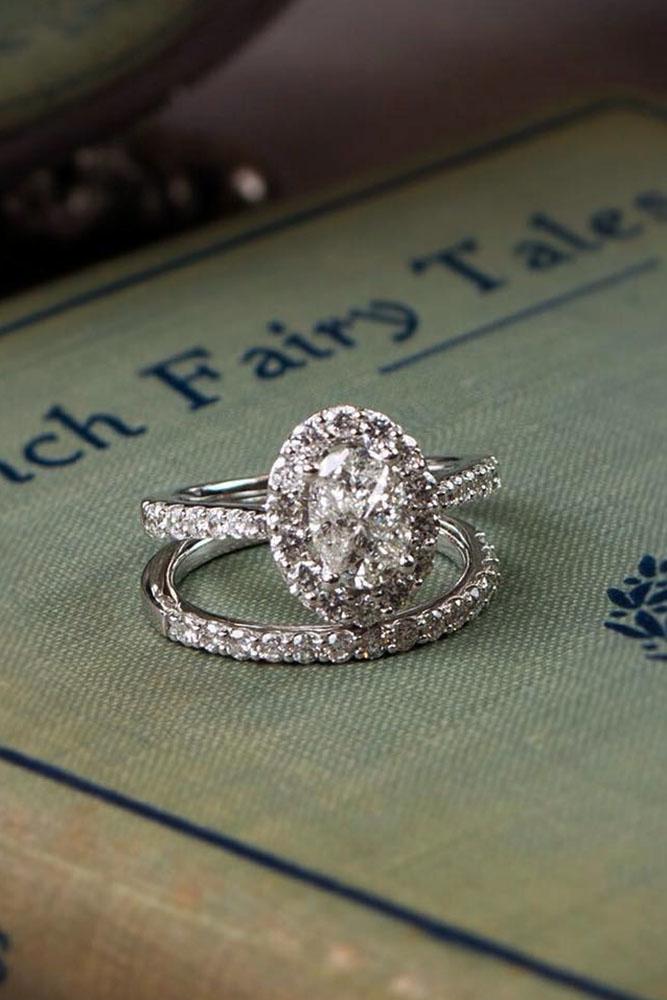 diamond wedding rings oval cut halo diamond pave band