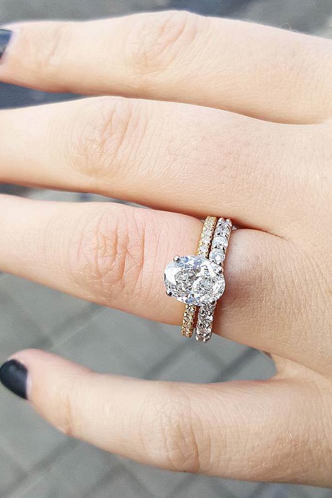 diamond wedding rings ovalcut stone pave band white and rose gold