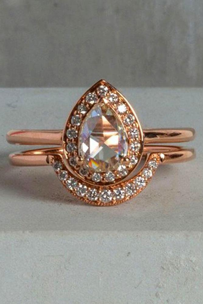 diamond wedding rings rose gold halo pear diamond