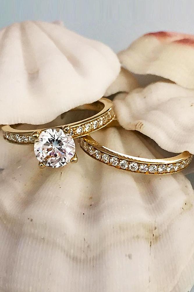diamond wedding rings simple round solitaire gold pave band
