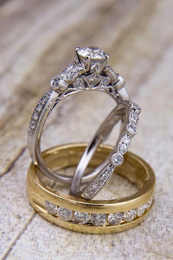 diamond wedding rings vintage white and rose gold diamond round