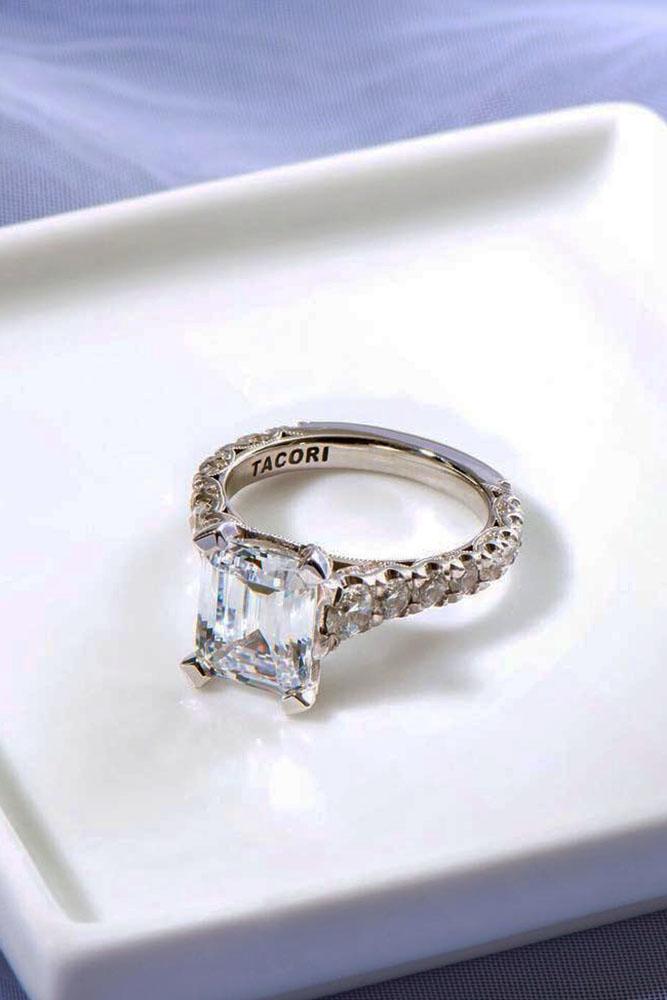 emerald engagement rings pave diamond band solitaire
