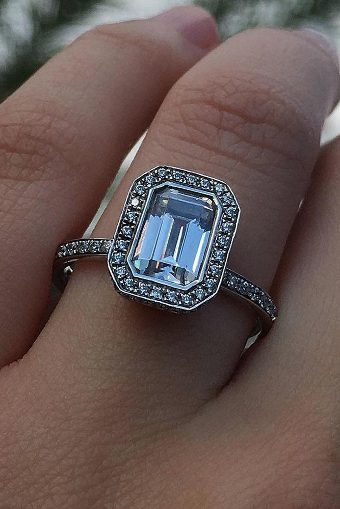 emerald engagement rings vintage white gold pave band diamond