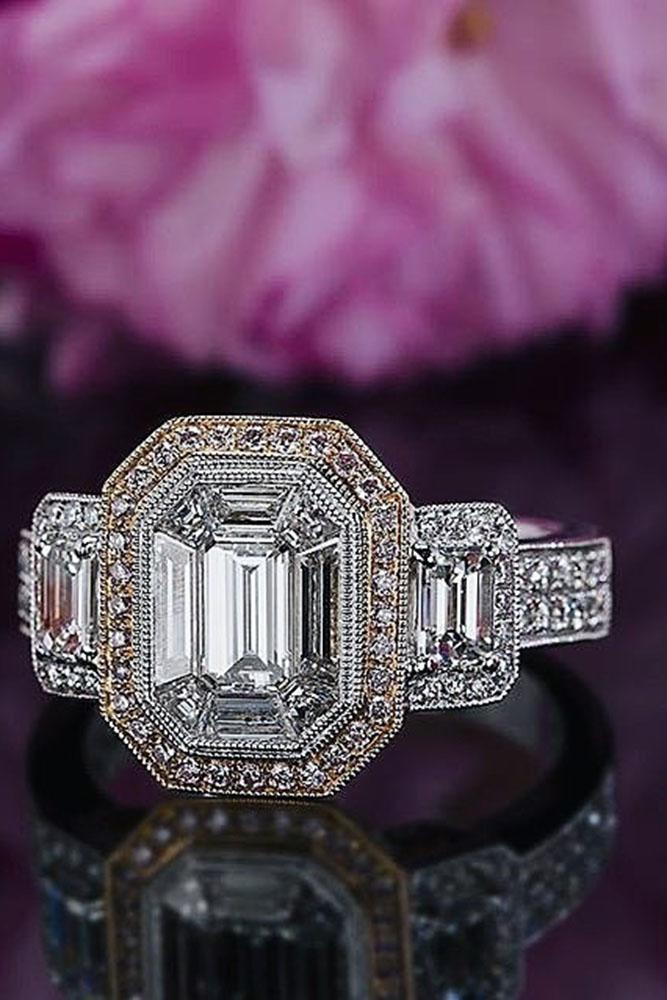 emerald engagement rings white gold three stone halo diamond