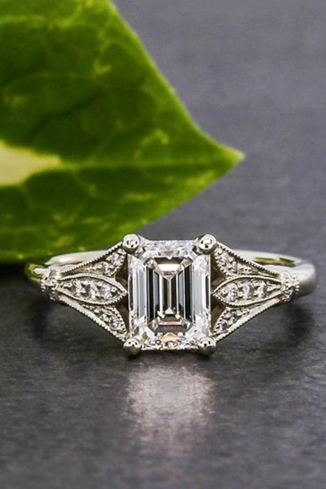 emerald engagement rings white gold vintage center diamond
