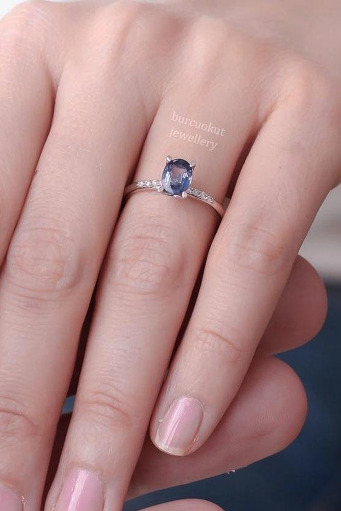 gemstone engagement rings pave band white gold sapphire solitaire
