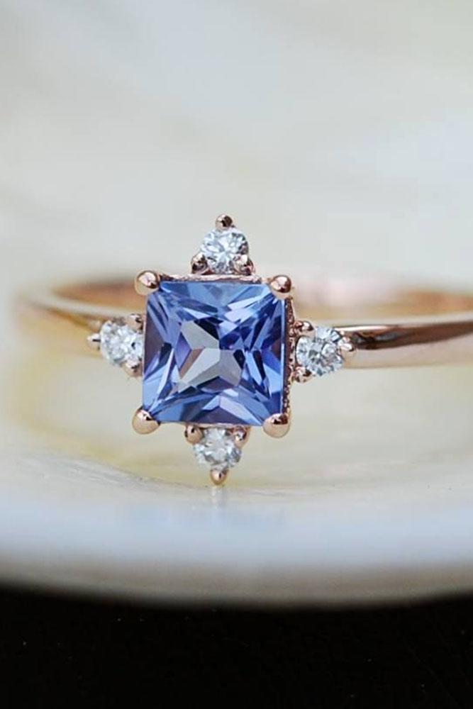 gemstone engagement rings princess cut sapphire diamonds