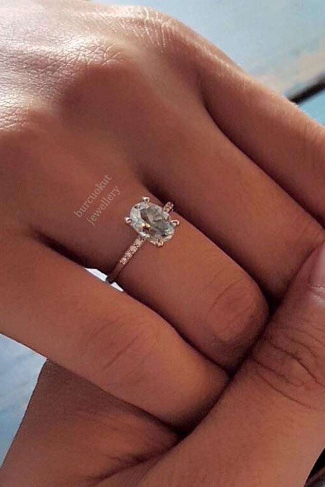 gemstone engagement rings rose gold oval aquamarine pave band