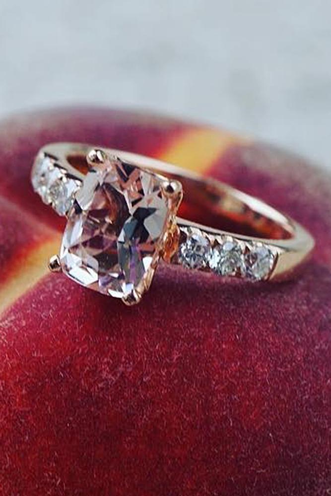 gemstone engagement rings rose gold solitaire pave band