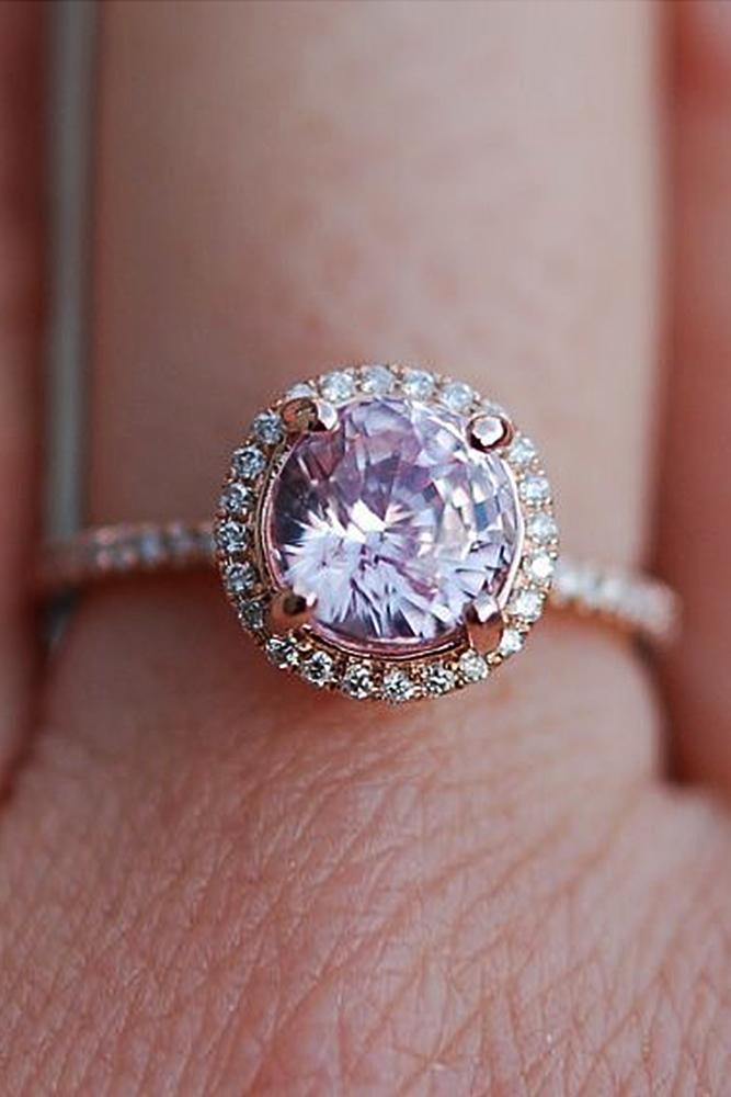 gemstone engagement rings rose gold sapphire halo round cut
