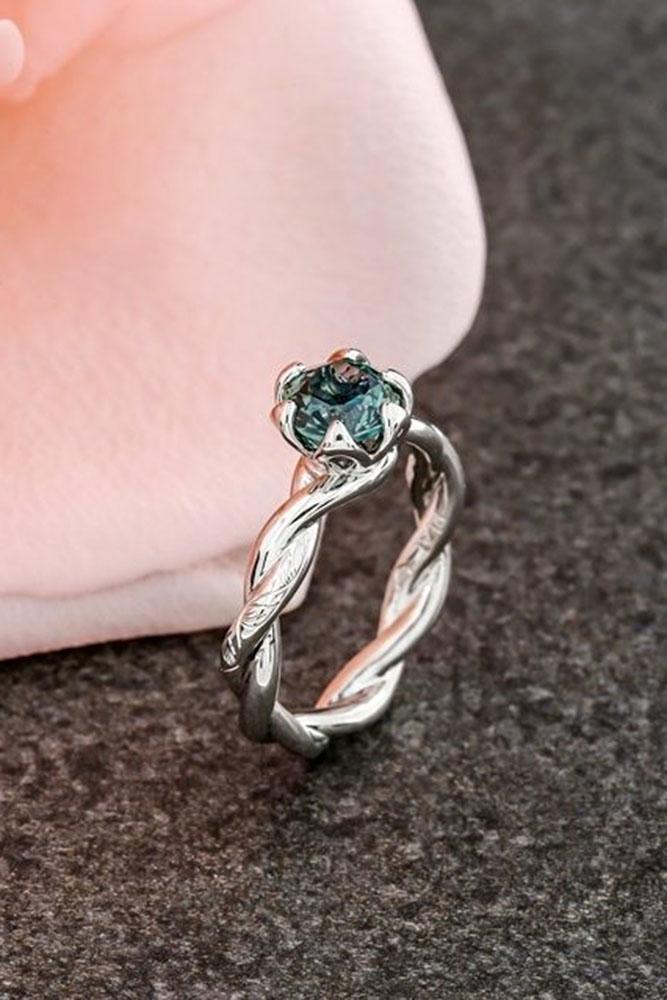 gemstone engagement rings twist band round cut sapphire