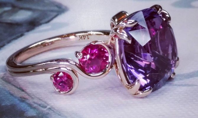 gemstone engagement rings vintage rose gold amethyst and pink sapphire ring