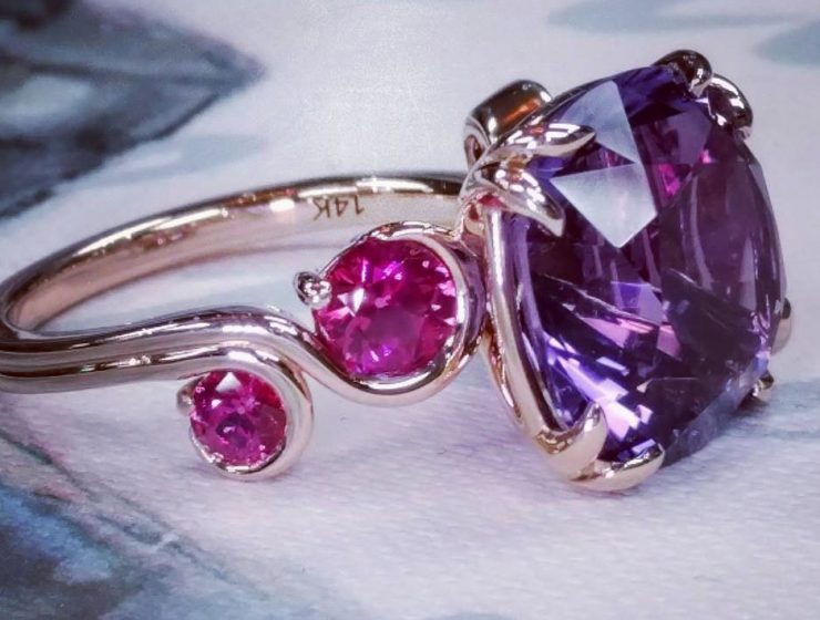 gemstone engagement rings vintage rose gold amethyst and pink sapphire ring