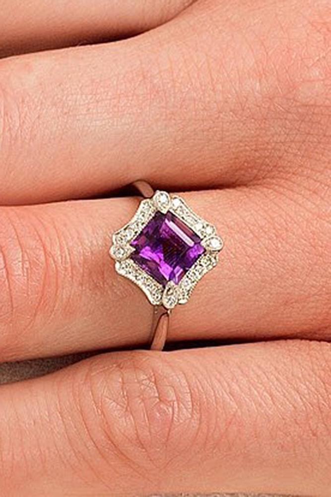 gemstone engagement rings vintage rose gold halo