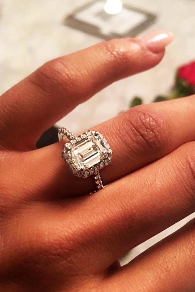 ritani engagement rings sparkling white gold emerald cut diamond halo pave band simple ritani