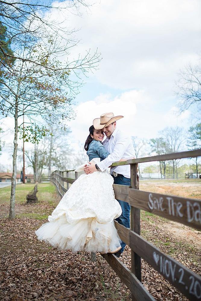 save the date ideas cowboy with the girl in dress