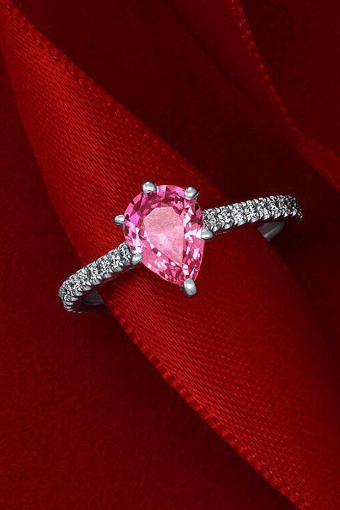 solitaire engagement rings gemstone pave band white gold