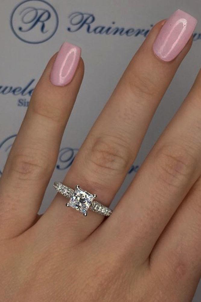solitaire engagement rings pave band princess cut diamond white gold