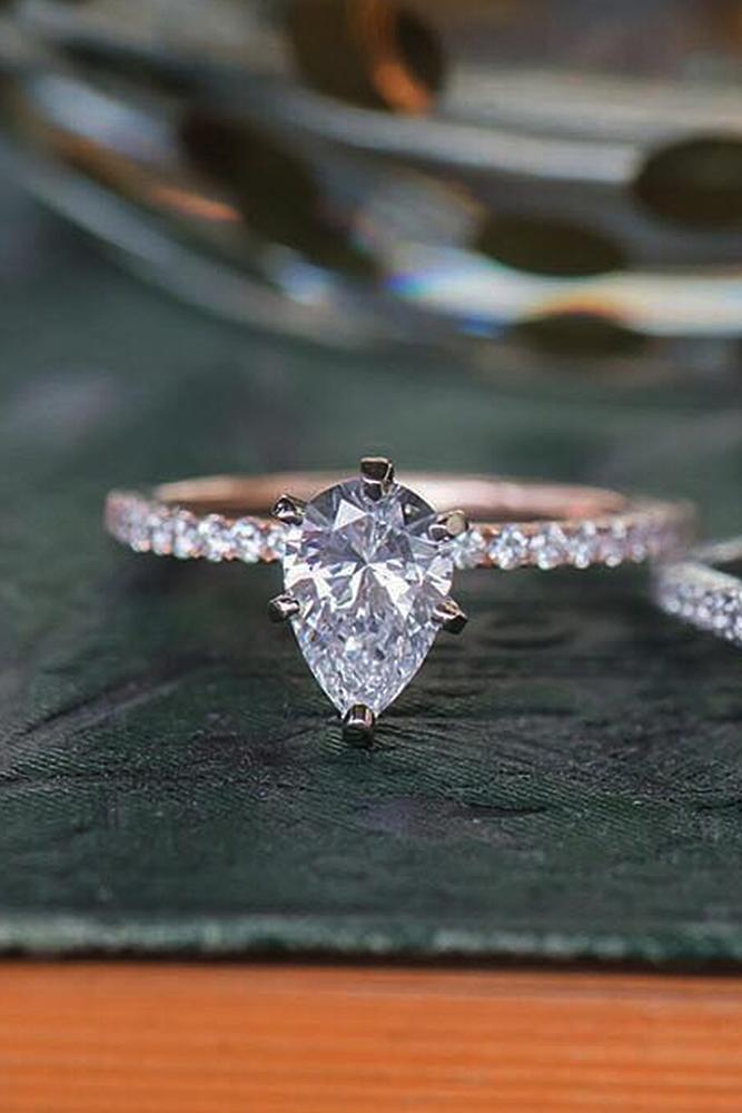 solitaire engagement rings pave band rose gold