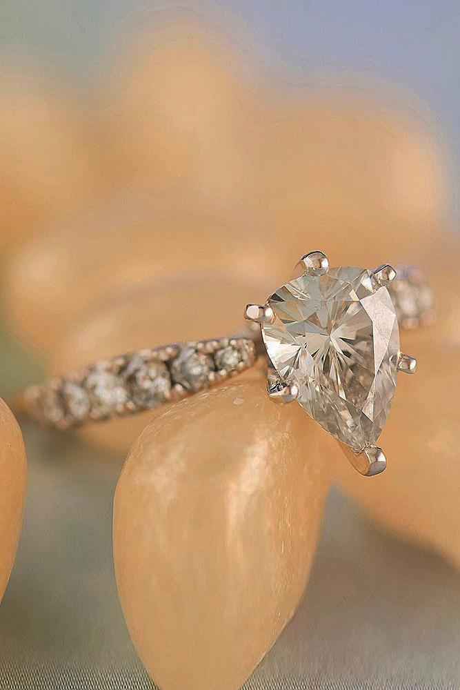 solitaire engagement rings pear cut diamond pave band gold