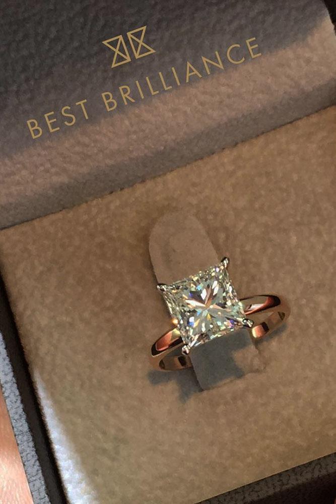 solitaire engagement rings princess cut brilliant rose gold