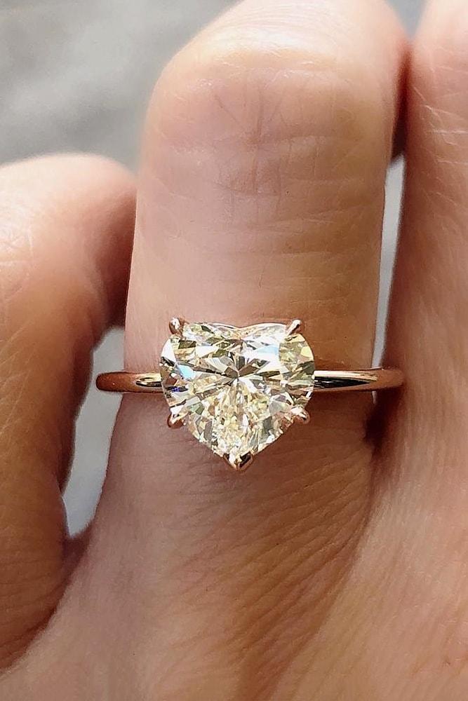 solitaire engagement rings rose gold heart cut solitaire engagement ring pave band simple