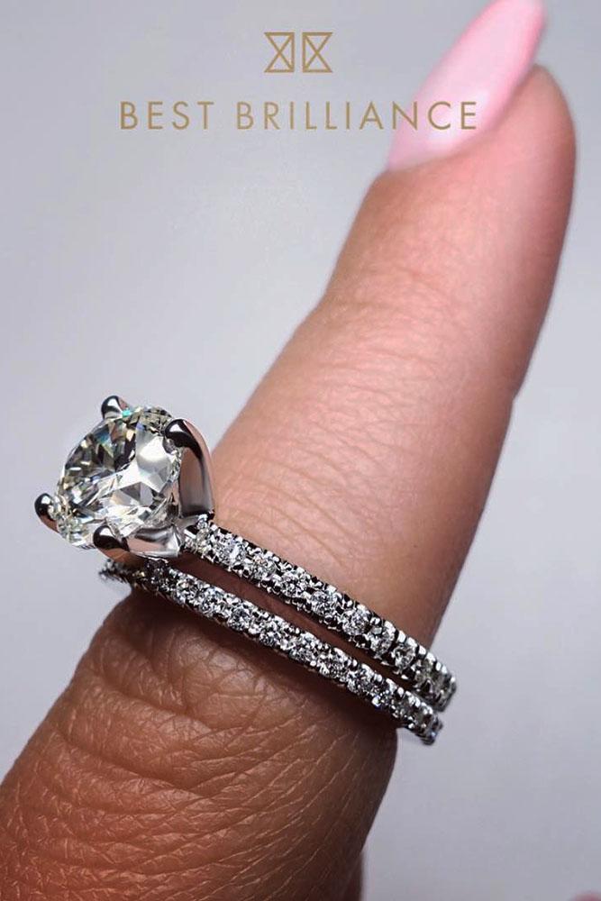 solitaire engagement rings round diamond white gold pave band
