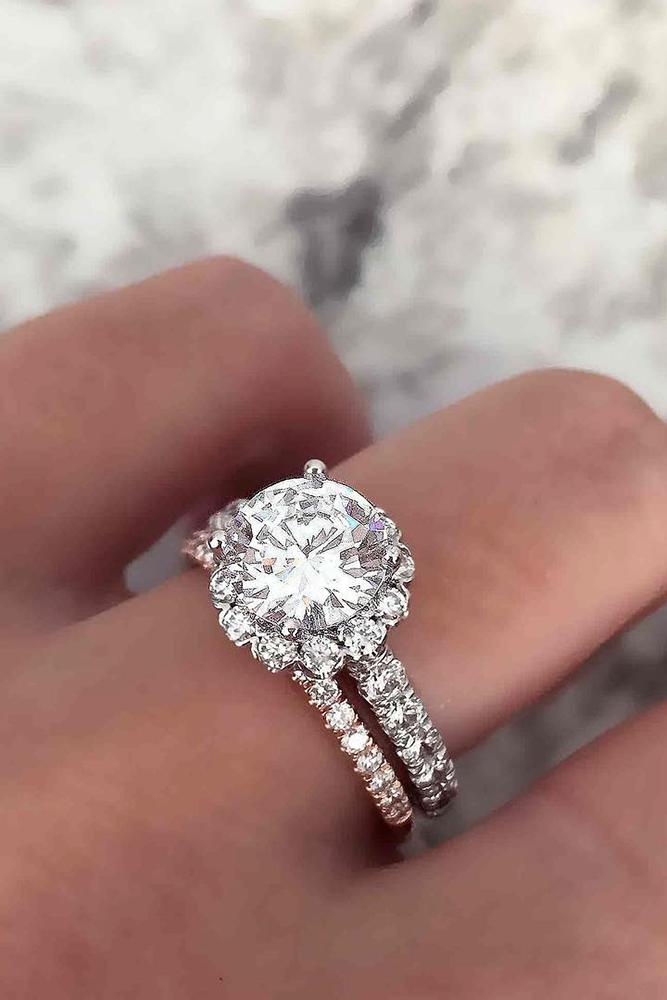 solitaire engagement rings round halo sets