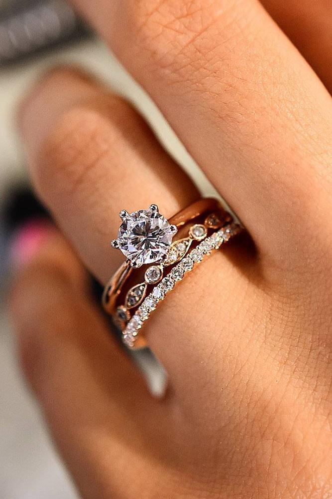 solitaire engagement rings round rose gold sets