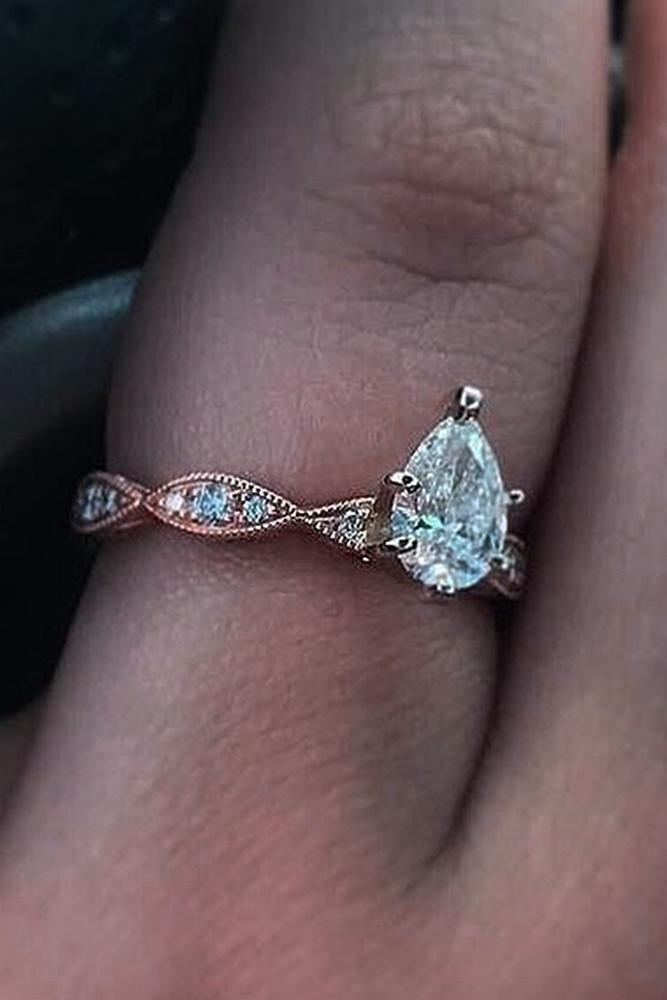 solitaire engagement rings vintage rose gold pear cut