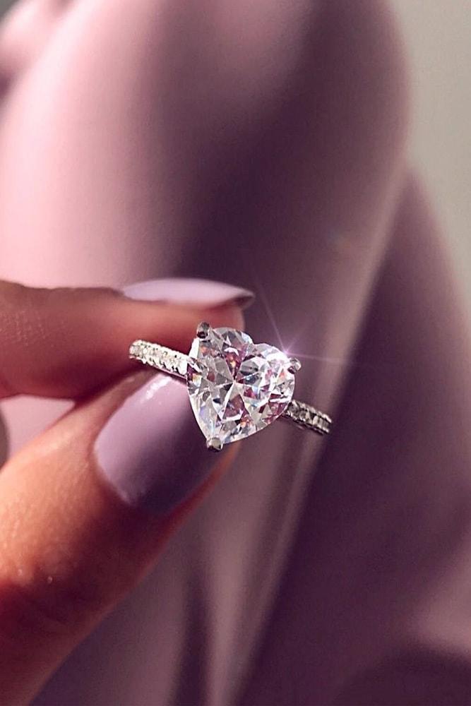 solitaire engagement rings white gold heart cut solitaire engagement ring pave band