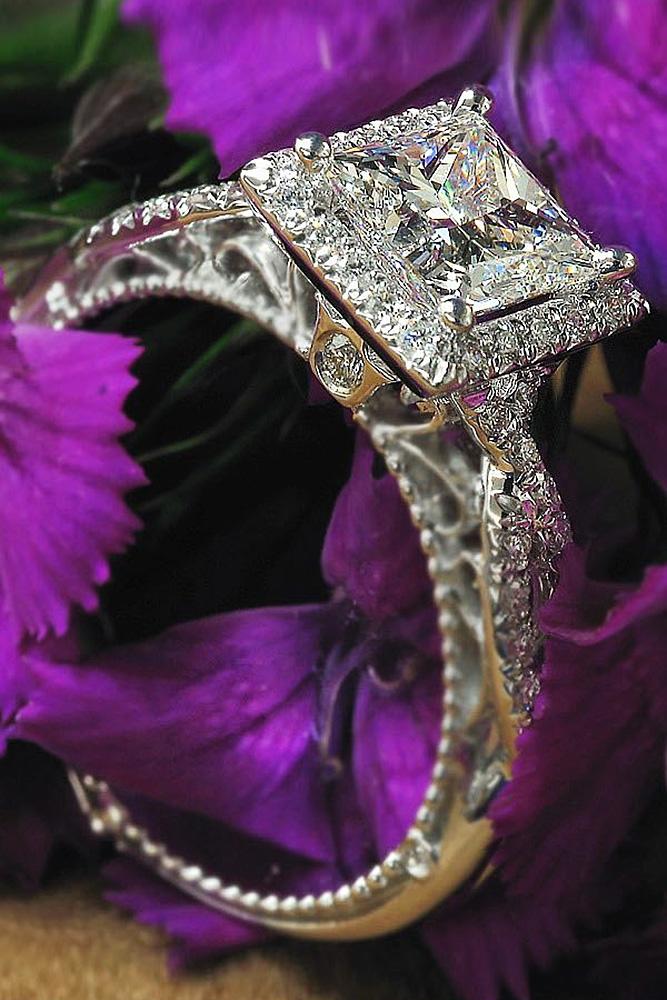 verragio engagement rings halo princess cut twist pave band