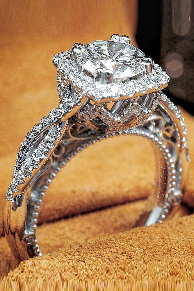 verragio engagement rings halo white gold twist pave band round diamond