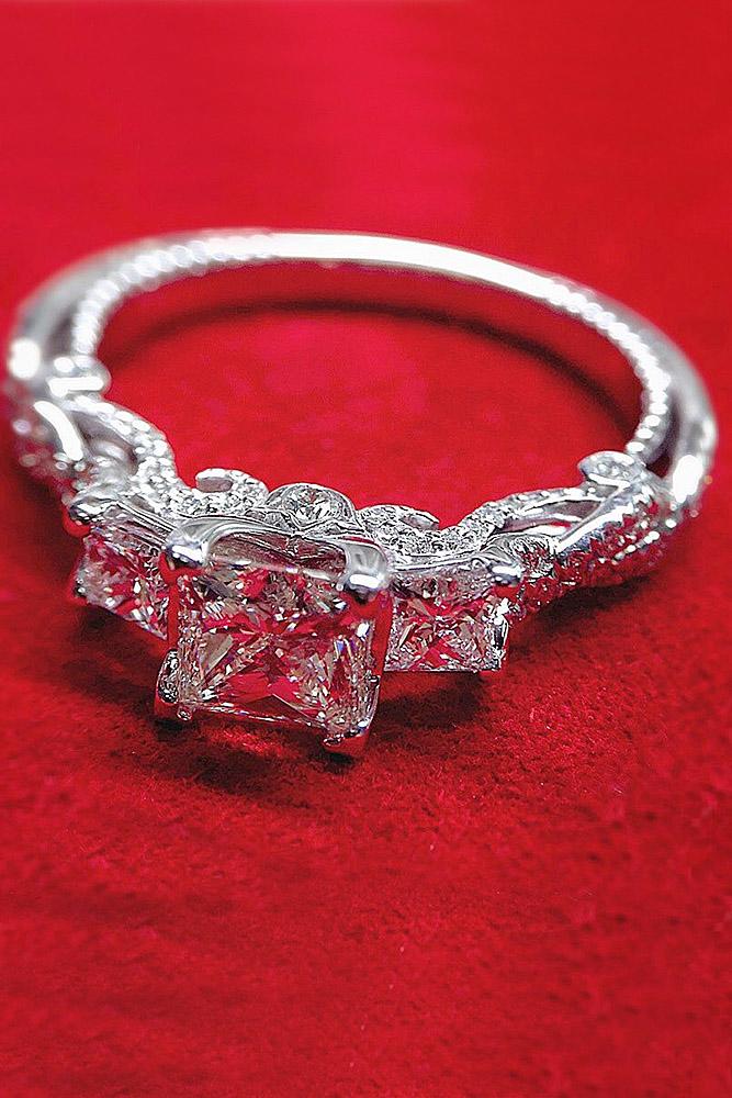 verragio engagement rings three stones pave band diamond princess cut white gold
