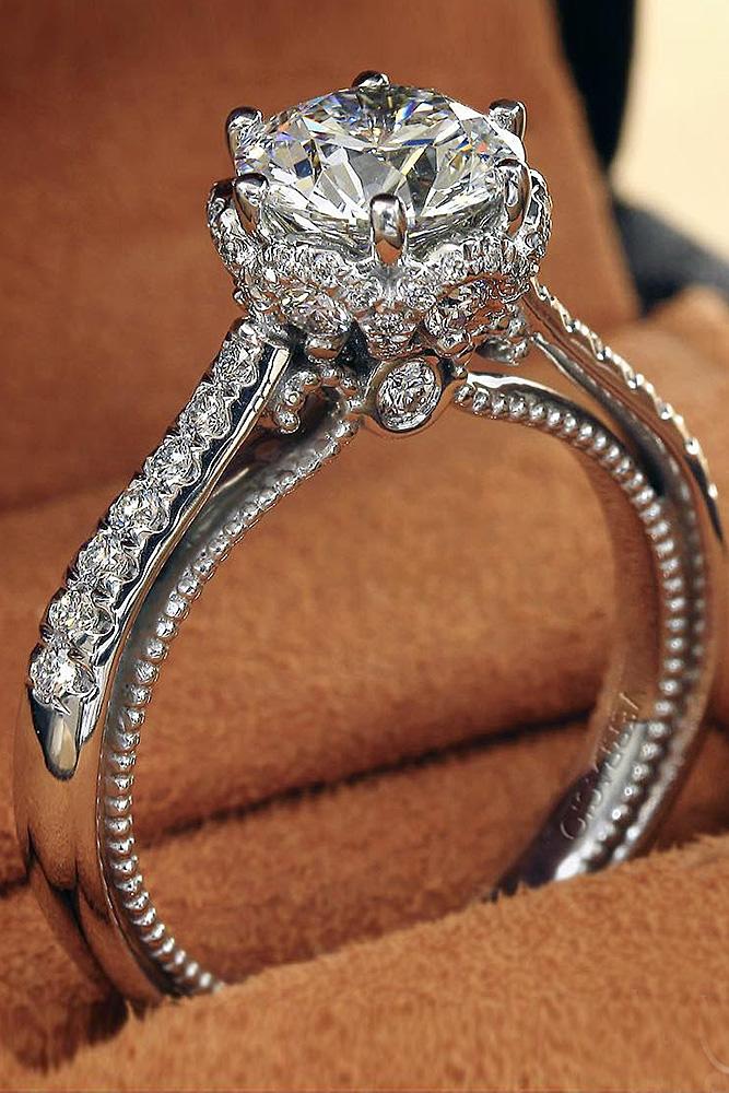 verragio engagement rings white gold solitaire round diamond pave band