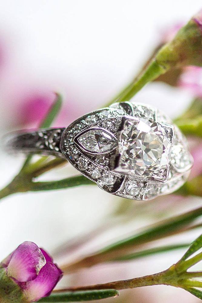 white gold engagement rings cushion cut diamond vintage platinum