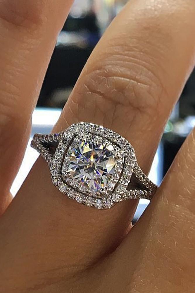 white gold engagement rings double halo diamond pave band split