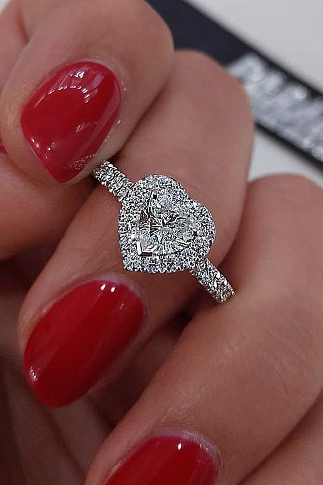 white gold engagement rings halo modern diamond pave band