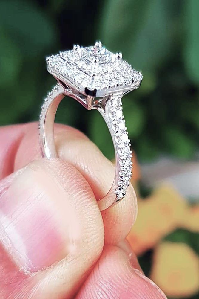 white gold engagement rings princess cut ring double halo platinum