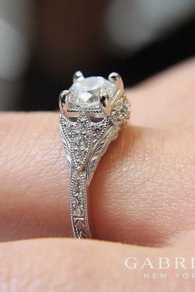 white gold engagement rings round cut diamond platinum vintage style