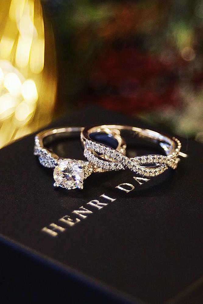 white gold engagement rings twist chain pave band wedding set