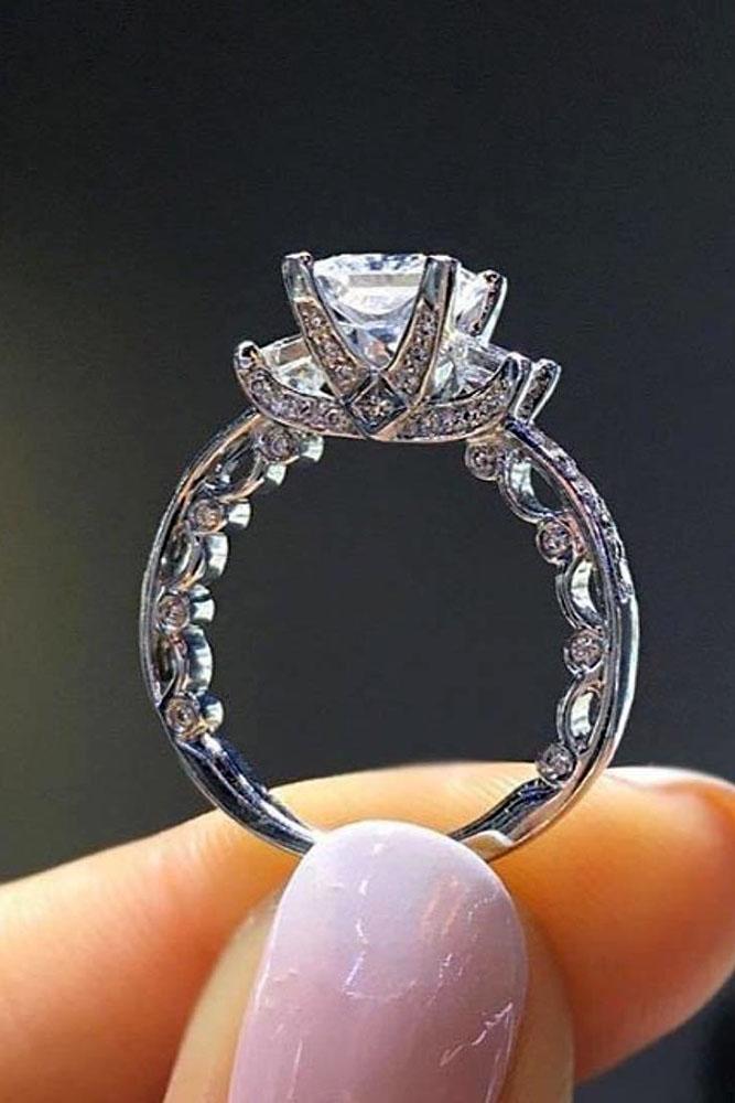 white gold engagement rings unique band cathedral ring diamonds